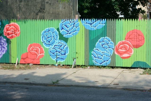 Neon fences brighten up the streets of Philadelphia.