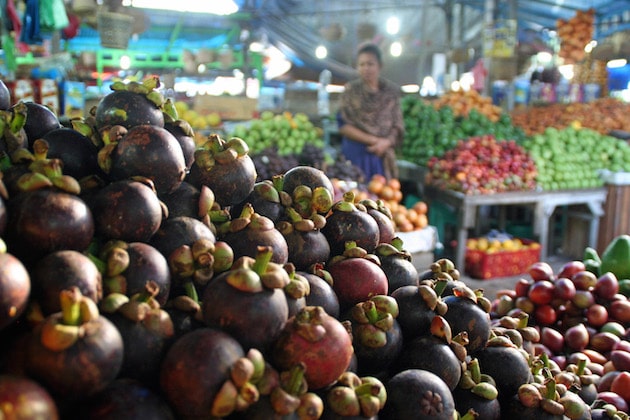 Stall selling mangosteen in Berastagi's local market
