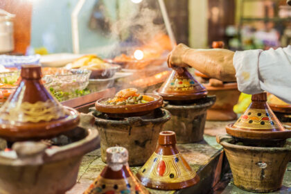 Selection of very colorful Moroccan tagines.