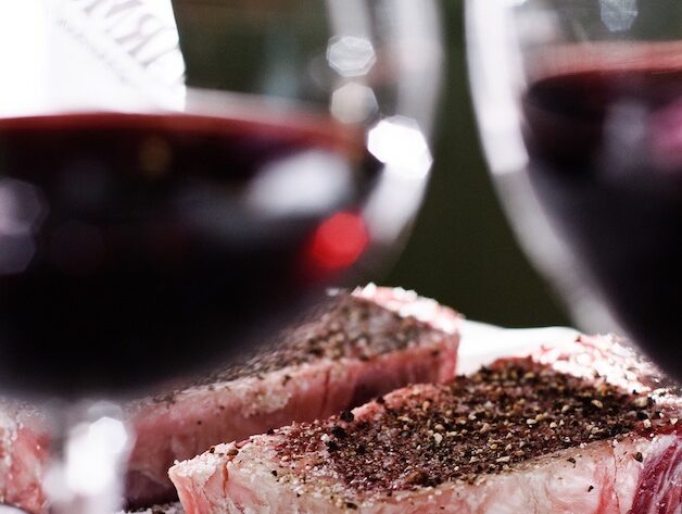 steak and wine