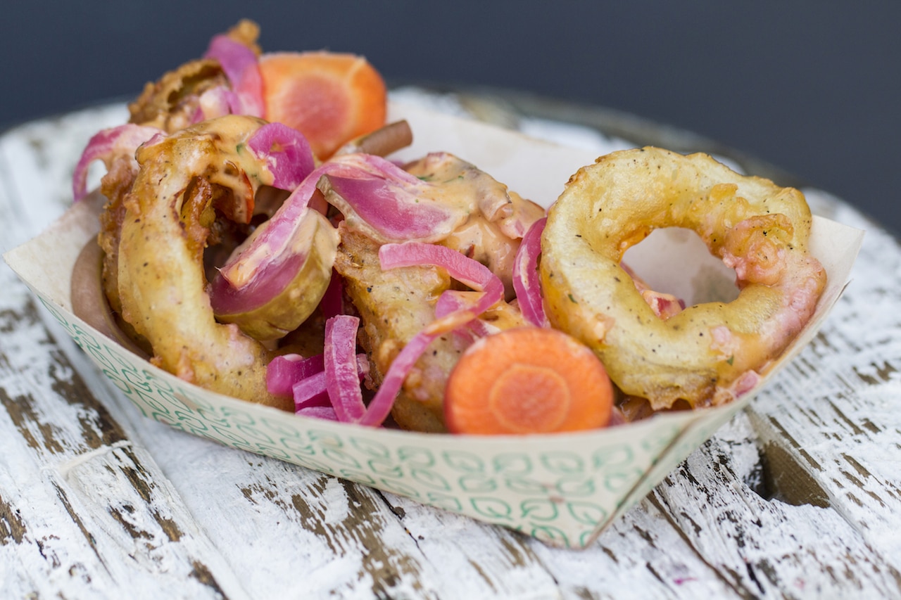 Beer battered onion rings. Photograph by Erica Schroeder.
