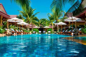Beautiful swimming pool in a vegetarian resort in Thailand.