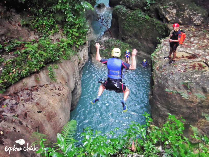 cliff-jumping on one of the Dominican Republic's top yoga adventures