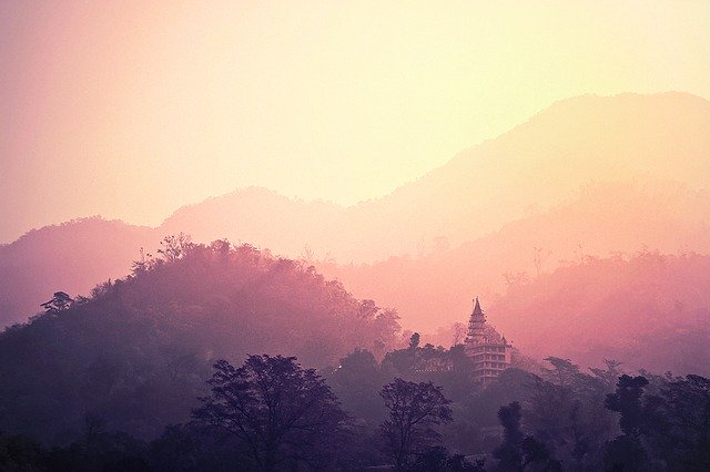 sunset in Rishikesh during a yoga holiday in India