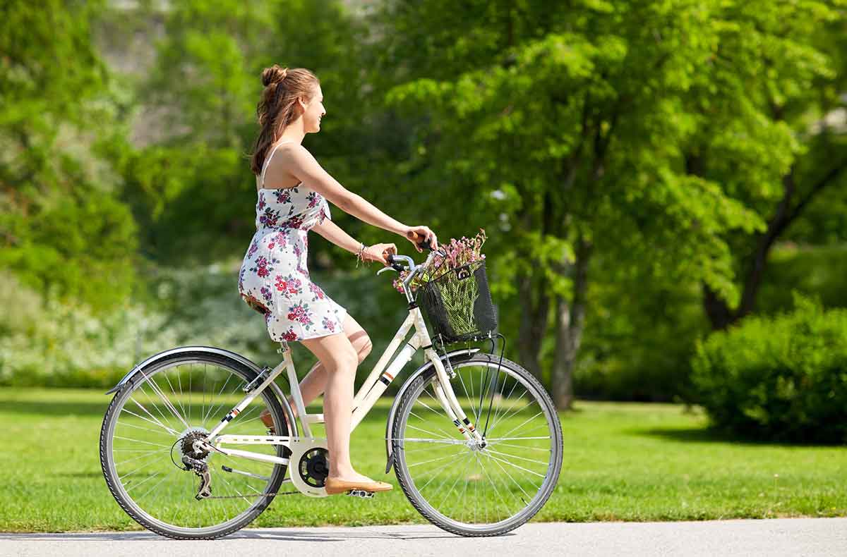 Woman riding a bike in Atlanta.