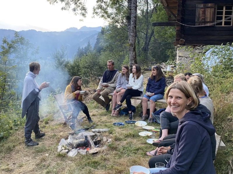 group of people camping on an adventurous yoga retreat in France