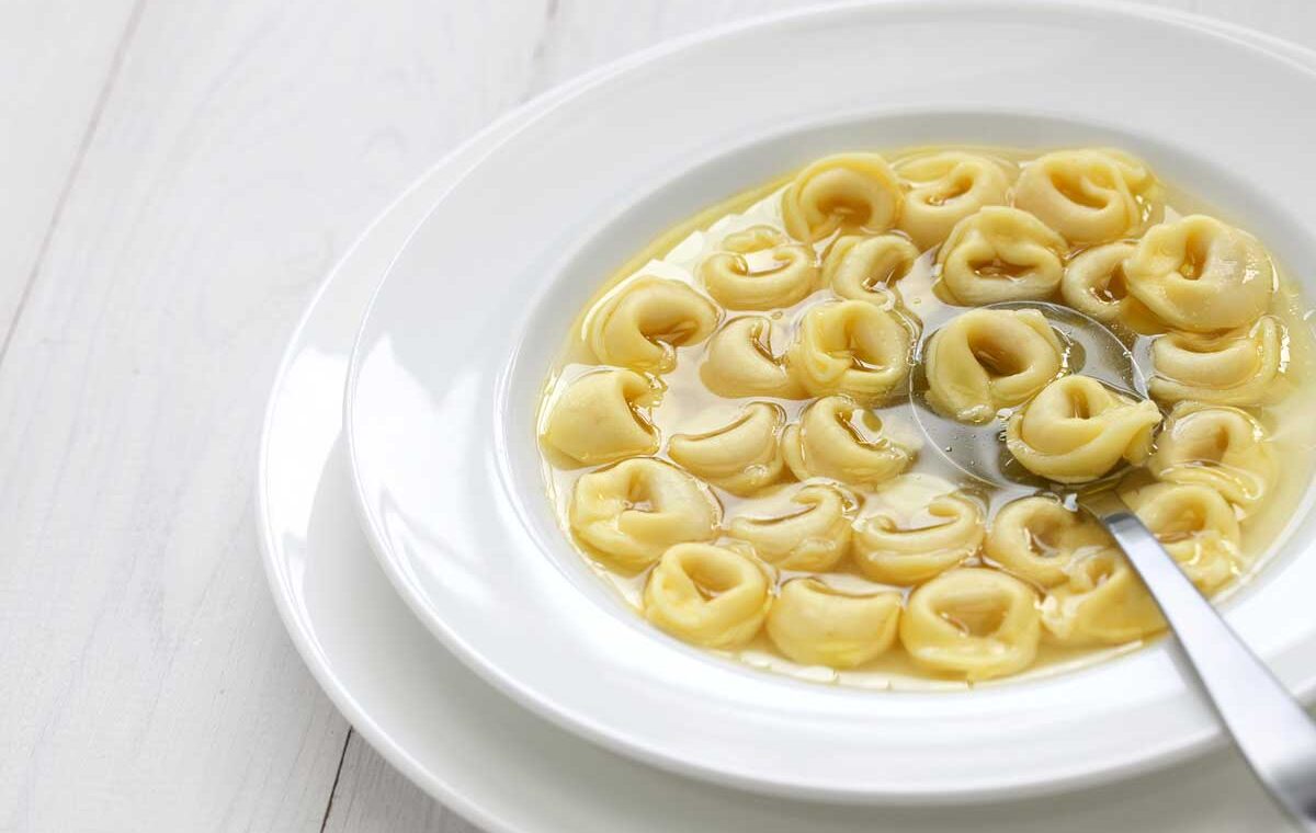 Tortellini in brodo, an italian broth with pasta.