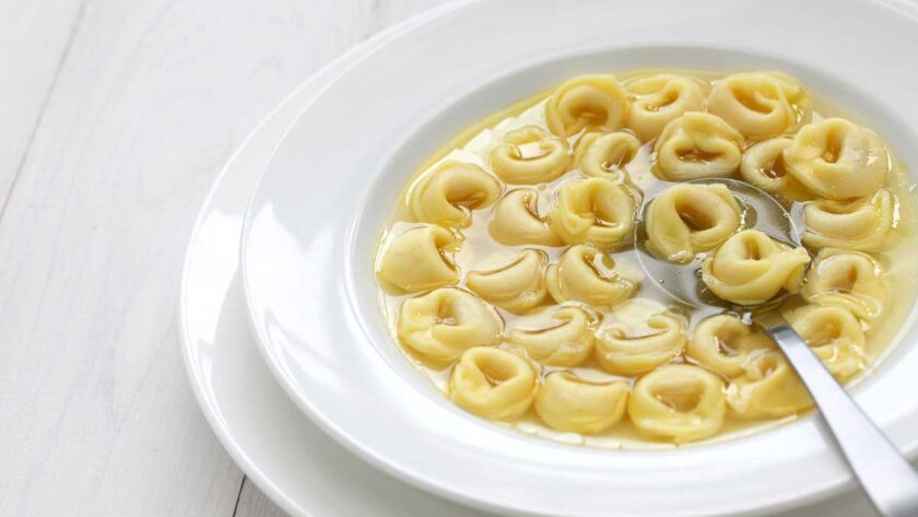 Tortellini in brodo, an italian broth with pasta.
