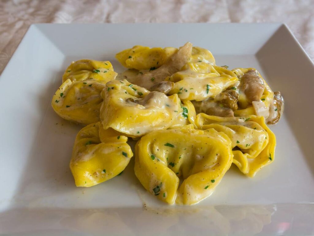 plate of food in Bologna featuring  tortelloni with mushrooms