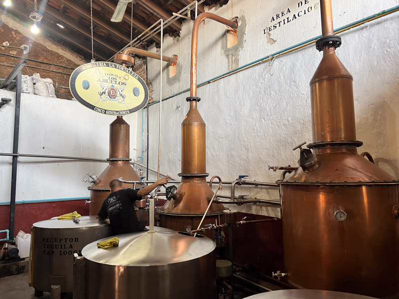 Copper pot stills used at tequila distilleries in Mexico