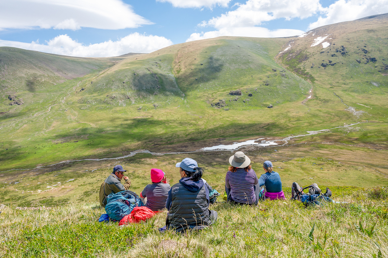 taking in the view in Mongolia's Altai Mountains