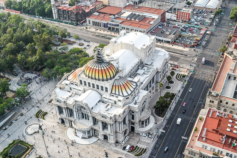 Aerial view of the Palacio Bellas Artes art museum in Mexico City